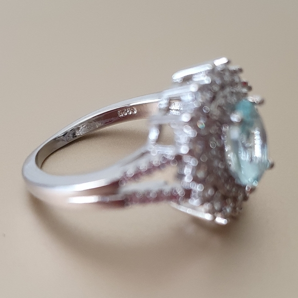 Charm Silver Designer Blue/White Diamond Ring - Picture 5 of 9